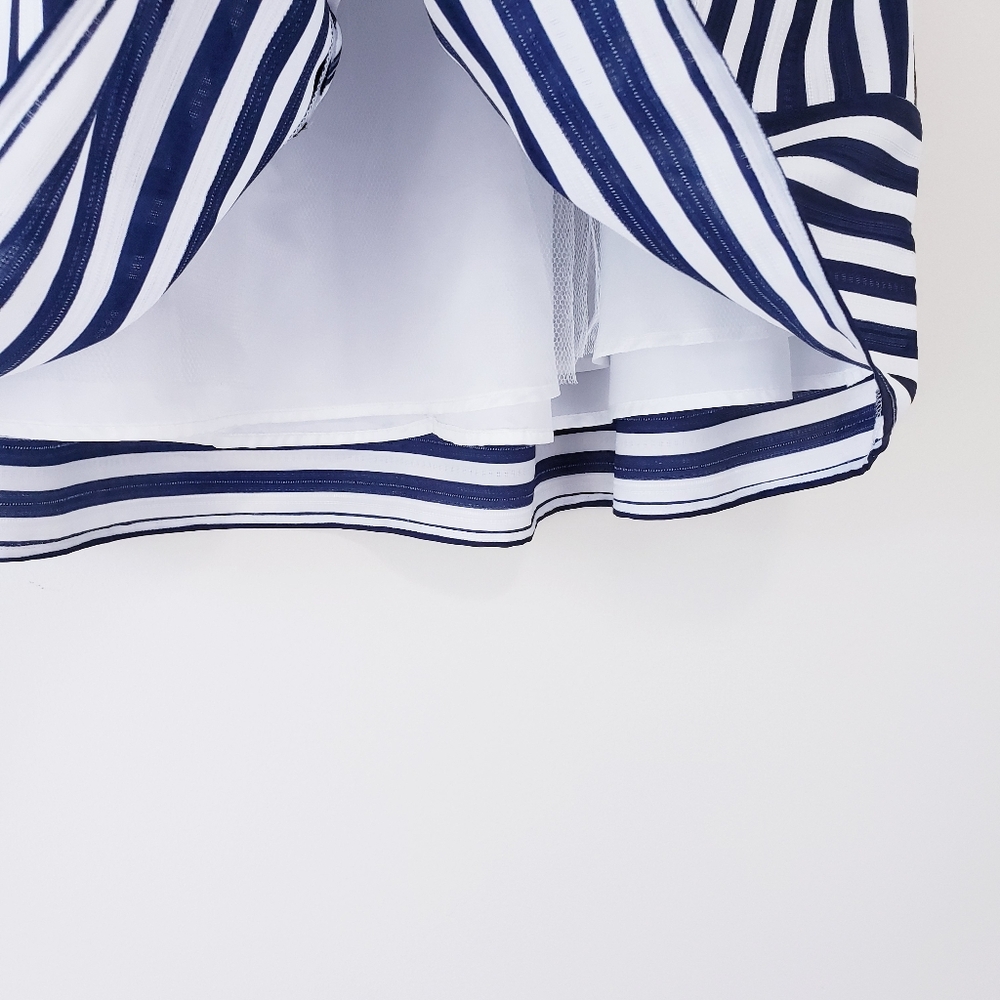 Anthropologie Maeve High Seas Blue White Striped Skirt Size Medium Full A-Line - Picture 5 of 8